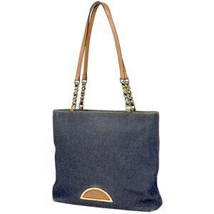 Dior Maris Pearl Tote Logo Shoulder Bag Denim Blue Brown